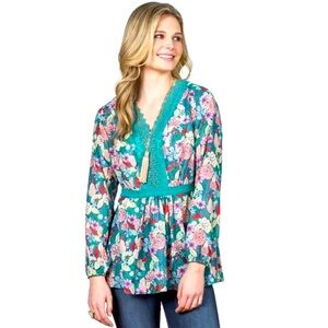 Matilda Jane Kookaburra Floral Peasant Top Tunic Boho Lace Large (NWT)
